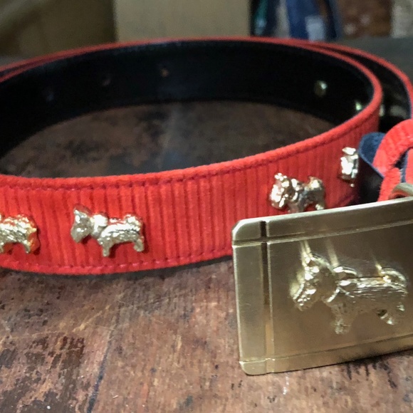 Escada Scottie Dog Belt Red Suede Buckle Italy - Picture 8 of 8